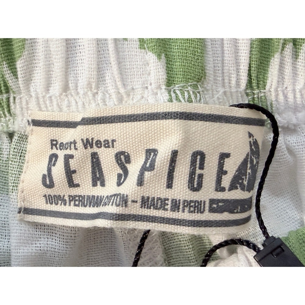 Seaspice Resort Wear Pant S Green White Ikat Boho Tiered Peruvian Cotton NW1856 - Picture 7 of 8